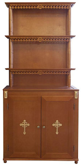 Шкаф-стеллаж - домашний иконостас прямой с резными узорами