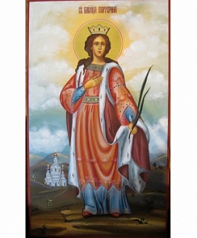 Икона ''Екатерина великомученица'', липовая доска, дубовые шпонки, сусальное золото, темпера, подарочная упаковка