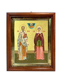 Икона "Киприан и Иустиния", свв. мчч., с золочением поталью, 09056-УЛ Икона "Киприан и Иустиния", свв. мчч., с золочением поталью, 09056-УЛ