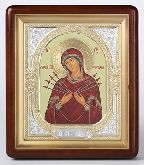 Икона в киоте 18х24 фигурный, темпера, венчик, риза-рамка №1 Семистрельная БМ