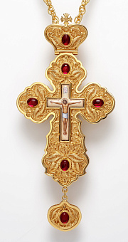 Крест наперсный филигрань №0022 двойной рант финифть / золочение Крест наперсный филигрань №0022 двойной рант финифть / золочение