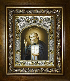 Икона Серафим Саровский преподобный чудотворец, в деревяном киоте