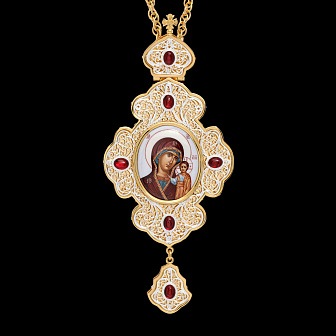 Панагия филигрань №0012 двойной рант финифть / золочение, серебрение / Казанская БМ