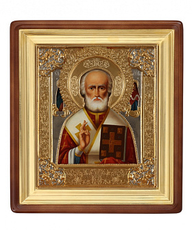 Икона живописная в киоте 24х30 масло, риза №227, киот №1 Николай Чудотворец