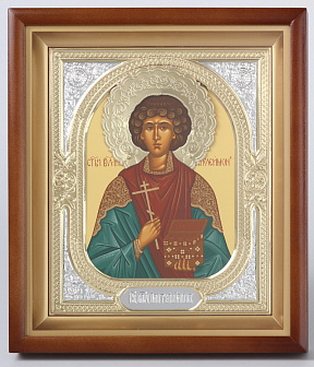 Икона в киоте 18х24 сложный, темпера, венчик, риза-рамка №1 Пантелеимон