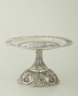 Дискос с поддискосником ручная гравировка, чеканка / ф240мм-потир 1, 0лколос / серебро (УИН)