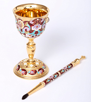 Сосуд для елея + стручец филигрань, эмаль / золочение