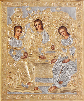 Икона живописная Святой Троицы 18х24, масло, риза №273, золочение