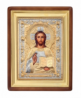 Писаная маслом икона ''Господь Вседержитель'' в ризе из золота