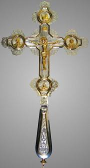 Крест напрестольный №1 рант, литье, гравировка / золочение / серебро (УИН)