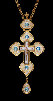 Крест наперсный филигрань №0042 одинарный рант финифть / золочение, серебрение