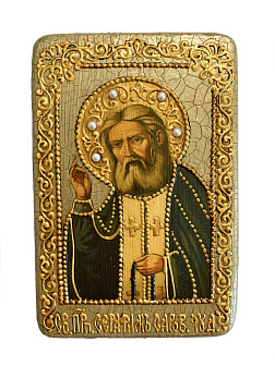 Икона ''Серафим Саровский'' из дуба ручной работы