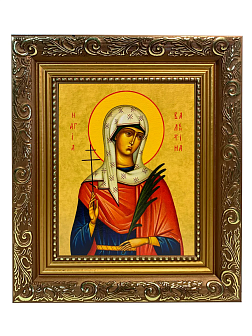 Именная икона Валентина Кесарийская Мученица на холсте в киоте 038