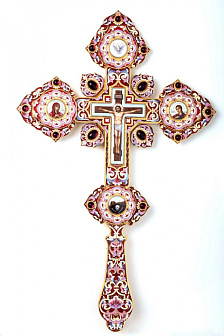 Крест напрестольный №4 5-финифтей, филигрань, эмаль, роспись, хим.гравировка / золочение Крест напрестольный №4 5-финифтей, филигрань, эмаль, роспись, хим.гравировка / золочение