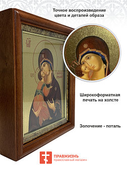 Икона 117 Владимирская Божия Матерь золочение поталью киот 21 см