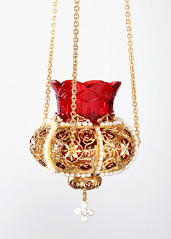 Лампада подвесная №34 литье, эмаль / золочение