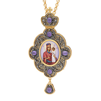 Панагия филигрань №0018 / Фианиты двойной рант финифть / золочение, серебрение