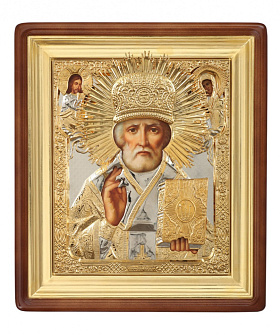 Икона живописная в киоте 45х55 масло, риза №178, киот №1 Николай Чудотворец