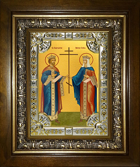 Икона освященная Константин и Елена равноапостольные в деревянном киоте
