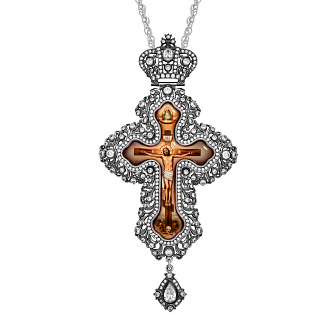 Крест наперсный №208 / Фианиты деколь / серебрение