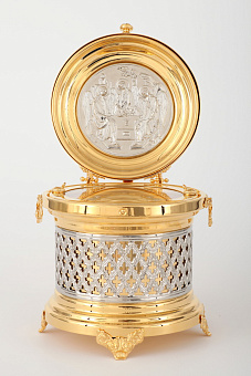 Ковчег для частиц святых мощей круглый малый золочение Ковчег для частиц святых мощей круглый малый золочение