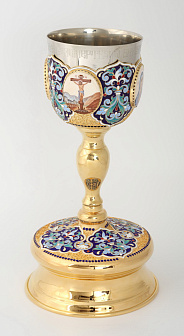 Потир 0.75л 4-финифти, филигрань, эмаль / поддон старого образца / золочение / нержавеющий стакан
