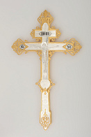 Крест напрестольный №4 рант, литьевое распятие, эмаль, гравировка /золочение,серебрение/