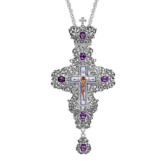 Крест наперсный №1551 / Фианиты / серебрение