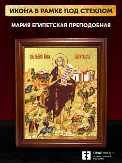 Икона Мария Египетская преподобная с золочением, деревянная рамка со стеклом 15х18х2 см 173