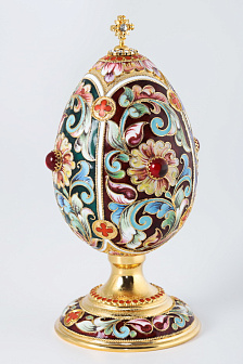 Яйцо пасхальное филигрань, эмаль, роспись, камни на подставке / золочение