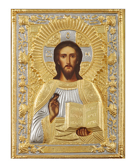 Икона живописная Спасителя 18х24, масло, риза №233, матовое золочение Икона живописная Спасителя 18х24, масло, риза №233, матовое золочение