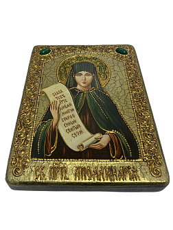 Настольная икона ''Святая преподобная Аполлинария Египетская'' на мореном дубе