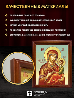 Икона Божией Матери Грузинская с золочением, деревянная рамка со стеклом 15х18х2 см 1229