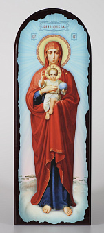 Икона на МДФ 18х50 арочная, объёмная печать, лак Валаамская БМ рост на голубом фоне