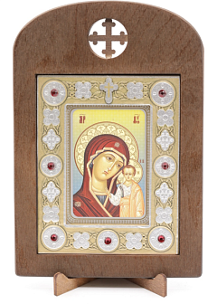 Икона 6x9 деревянная, вставка металл, Казанская 3 Икона 6x9 деревянная, вставка металл, Казанская 3