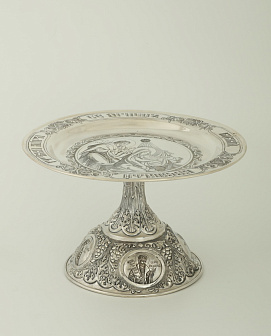 Дискос с поддискосником ручная гравировка, чеканка / ф240мм-потир 1, 0лколос / серебро (УИН)