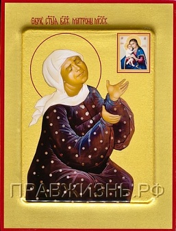 Икона с золочением Матрона Московская из дерева