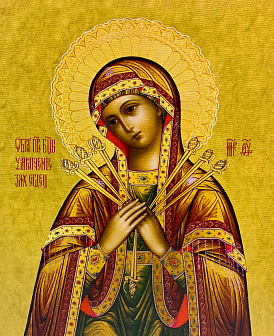 Икона Умягчение злых сердец Божия Матерь на холсте в киоте 142 03079_KRA