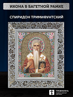 Икона Спиридон Тримифунтский, бронзовая багетная рамка узкая с узором 15х18 см Икона Спиридон Тримифунтский, бронзовая багетная рамка узкая с узором 15х18 см