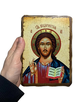 Венчальные иконы Спаситель и Казанская со вставкой металл на дереве под старину Византикос 13х15