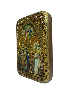 Настольная икона ''Петр и Февронья'' на мореном дубе