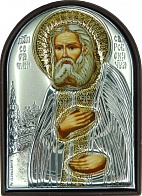Икона Серафим Саровский в окладе с серебрением