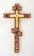 Крест напрестольный №2 филигрань, эмаль, роспись, литьевое распятие / золочение