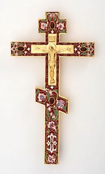 Крест напрестольный №2 филигрань, эмаль, роспись, литьевое распятие / золочение