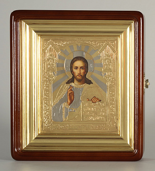 Икона живописная в киоте 15х18 масло, риза №270, киот №1 Спаситель Икона живописная в киоте 15х18 масло, риза №270, киот №1 Спаситель