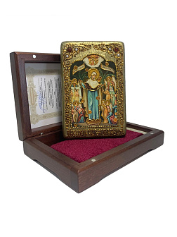 Настольная икона ''Образ Пресвятой Богородицы «Остробрамская (Виленская)»'' на мореном дубе