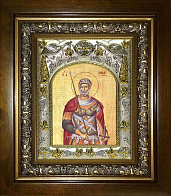 Икона Мина Котуанский (Фригийский) великомученик, в деревяном киоте Икона Мина Котуанский (Фригийский) великомученик, в деревяном киоте