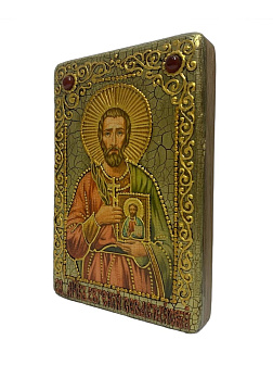 Настольная икона Святой мученик Евгений Севастийский на мореном дубе