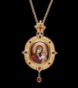 Панагия №197 / Фианиты / золочение / Казанская БМ