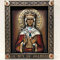 Икона Мученица Людмила Чешская, княгиня, резная из дерева